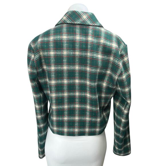 And Now This Women's Green Plaid Checkered Flannel Crop Blazer Coat Jacket Sz M - Picture 2 of 5
